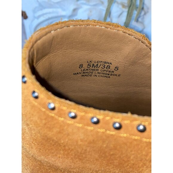 Lucky Brand Tan Suede Peep-Toe Booties W/Studded Trim & Side Zippers 8.5M - Picture 3 of 8